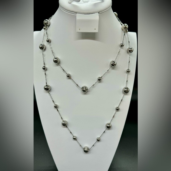 ColdWater Creek Stunning Very Long Silver Tone Bead Stations With Crystals - Picture 6 of 12